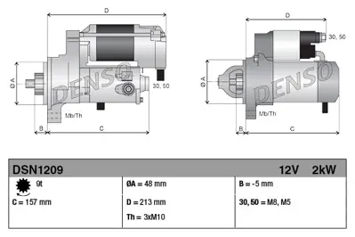 DENSO DSN1209 Mars Motoru 12v/2.0kw/9dıs Freelander 2 (L359) 2.2 Td4 06>14 Range Rover Evoque (L538) 2.2 D 11>19 LR009433