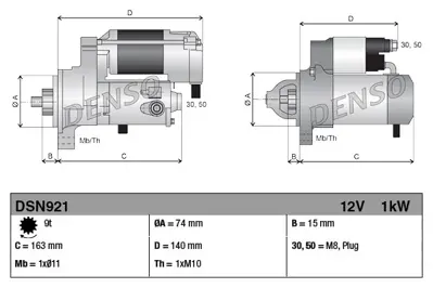 DENSO DSN921 Marş Motoru 12v 9 Diş 1 Kw Aurıs 1.4vvti 07 Avensıs 1.6vvti-1.8vvti 00-03 Corolla 1.4-1.6-Vvt 2810022041