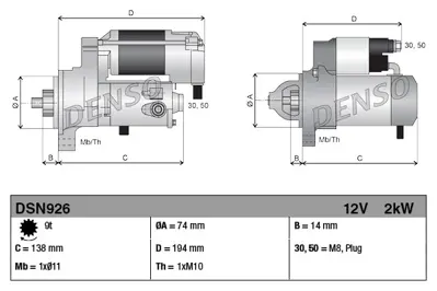 DENSO DSN926 Marş Motoru Toyota Aurıs 1.4d-4d 07-12 Corolla 1.4d 04-07 2810033080