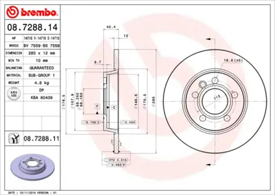 BREMBO 08.7288.14 Arka Fren Aynası Transporter T4 2.4 2.5 96 03 7D0615601