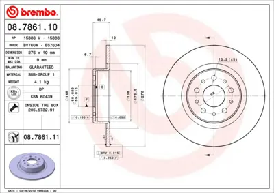 BREMBO 08.7861.10 Arka Fren Aynası Alfa 147 3.2gta 02 / 03 Alfa 156 1.9jtd / 2.0jts / 2.4jttd 05 / 01 09 / 05 