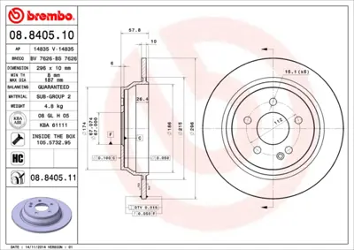 BREMBO 08.8405.10 Fren Dıskı Arka Vıano W639 03> Vıto W639 03> A6394230112