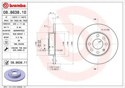 BREMBO 08.8638.10 On Fren Aynası Corsa C 1.0.1.2 (00 ) Abs Sız 569020