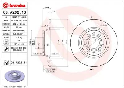 BREMBO 08.A202.10 Arka Fren Aynası Golf V Jetta Passat 1.4tsı / 1.6 / 2.0 16v 01 / 04 5Q0615601G JZW615601F L3CD615601