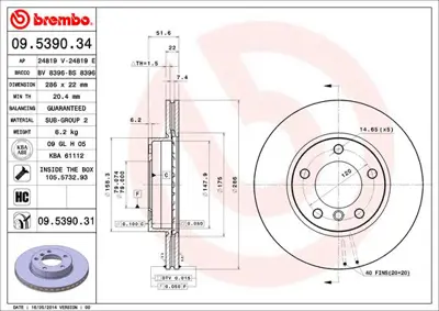 BREMBO 09.5390.31 On Fren Dıskı Havalandırmalı Bmw E36 E46 34116864060