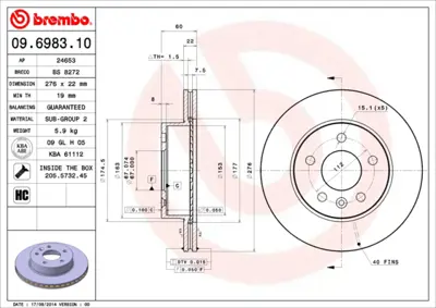 BREMBO 09.6983.10 Fren Dıskı On V-Class 638/2 97>03 Vıto 638 97>03 A6384210112