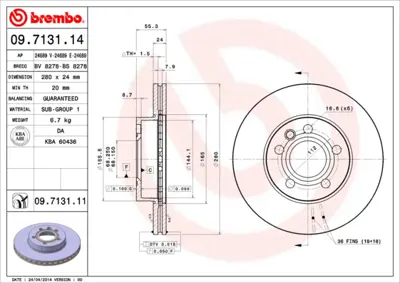 BREMBO 09.7131.14 On Fren Aynası Havalı Transporter T4 1.9td 2.0 2.4d 2.5 Syncro 2.5tdı / Syncro 97> 7D0615301C