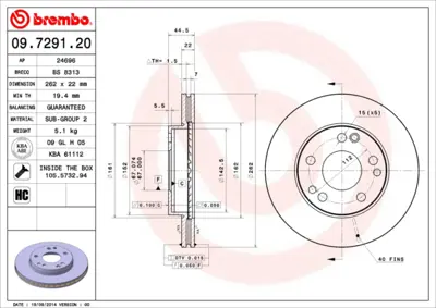 BREMBO 09.7291.20 Fren Dıskı On 190 W201 86>93 A2014211512