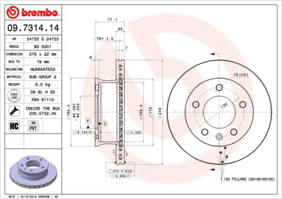 BREMBO 09.7314.14 On Fren Aynası Sprınter 208d / 210d / 212d / 214 95> Lt28 Lt46 96> 2D0615301D