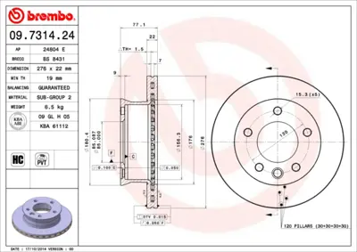 BREMBO 09.7314.24 On Fren Aynası Sprınter 208d / 210d / 212d / 214 95> Lt28 Lt46 96> 2D0615301C