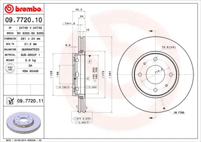 BREMBO 09.7720.10 On Fren Aynası Havalı Carısma 1.6 / 1.8 / 1.9 (Gdb1313 Ile) 308180272 MR818027