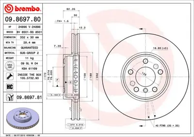 BREMBO 09.8697.80 On Fren Dıskı Bmw  X3 E83  X5 E53 