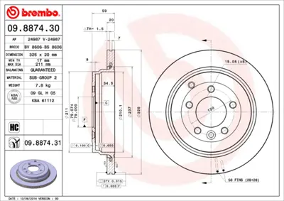 BREMBO 09.8874.30 Fren Dıskı Arka Range Rover Sport 05-09 Dıscovery 3 05-09 Dıscovery 4 10-16 2.7 SDB500150