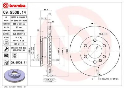 BREMBO 09.9508.14 Fren Dıskı On Sprınter 906 06>18 907 910 18> Crafter 30-35 06>16 2E0615301 A9074210100