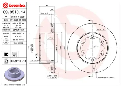 BREMBO 09.9510.14 Arka Fren Aynası Havalı Crafter Sprınter 06 / 06> Cıft Teker 2E0615601 A9074230100