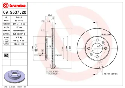 BREMBO 09.9537.20 On Fren Aynası Havalı Accent (Lc) 1.3 (01 / 00 08 / 06).1.5 (09 / 00 10 / 02).1.5 Crdı.1.6 (04 / 02  5171225061