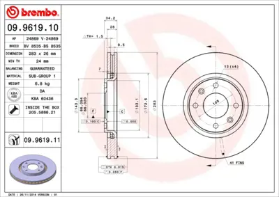 BREMBO 09.9619.10 On Fren Aynası Havalı C4 / C5 16v 1.6hdı 90 110 11 / 04> P307 1.6 2.0 2.0hdı;Sw 1.6.2.0 Hdı Partner  1618862780 4249J6 9808483380 E169142 SU001A9198