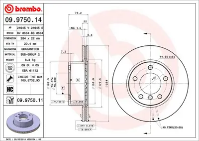 BREMBO 09.9750.14 Fren Dıskı On Bmw E81 E87 34116854996