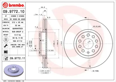 BREMBO 09.9772.10 On Fren Aynası Golf V 05> 1KD615301D 3CD615301 5Q0615301F JZW615301H L1KD615301D L3CD615301