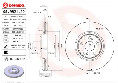 BREMBO 09.9821.20 On Fren Aynası (Dıskı) Laguna Iı Espace Iv (17 Jant) 8201695234