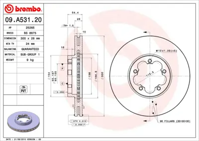 BREMBO 09.A531.20 On Fren Dısk Ayna Transıt V347 2.2tdcı / 2.4tdcı / 3.2tdcı 06 /> A.Ceker Olcu: (300 * 28) ME8C1J1125AA