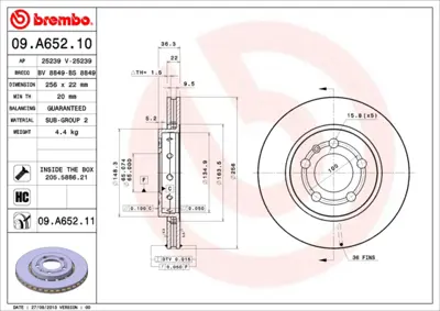 BREMBO 09.A652.10 Arka Fren Aynası Havalı Golf Iv 1.8t Gtı 08.01> 2.3 V5 10 00> 8N0615601B