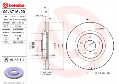 BREMBO 09.A716.20 On Fren Aynası Havalı Qashqaı X Traıl 1.6 / 2.0 / 2.0 4x4 / 1.5 Dcı / 2.0dcı 02 / 07> 40206JG00C