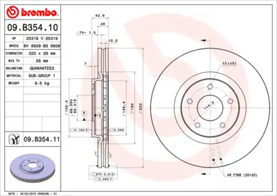 BREMBO 09.B354.10 On Fren Aynası Havalı Koleos 2.0 Dcı / 2.5 08> 40206ET01A 8660002095