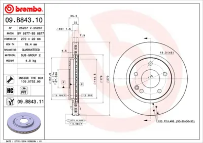 BREMBO 09.B843.10 Fren Dıskı On Vaneo 414 02>05 A4144210012
