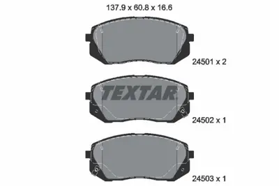 TEXTAR 2450101 Fren Balatası Kona 1.6 T-Gdi Carens Iıı 1.6 Cvvt 581011de00 58101J9A78 S581010ZA00
