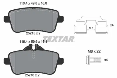 TEXTAR 2521505 Fren Balata Seti Gle Amg 43 4-Matic - Gls 350 D 4-Matic A0064206320