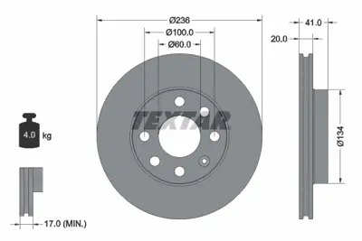 TEXTAR 92029603 Fren Diski Ascona C Hb 1.8 E - 1.8 İ - 2.0 İ - Astra F Hb 1.7 D 93182291 93281952 93429469 P96215669