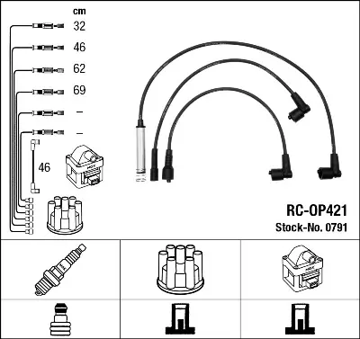 NGK 0791  kablo Seti - Opel - T 279 B (16 12 492) 1612492
