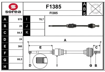 ODM-MULTIPARTS FI 8 8528 Aks Sağ Doblo 1.3 16v Multijet 2010- Mt A:25 C:967 B:24 51961296