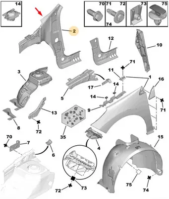 PSA 7119.LS Sol Çamurluk İç Sacı 7119.LS