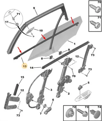 PSA 9311.A4 Arka Kapı Cam Dış Fitilsol C4 Iı 9311.A4