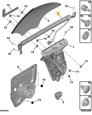 PSA 9335.74 Sol Arka Kelebek Cam Dış Fitili 