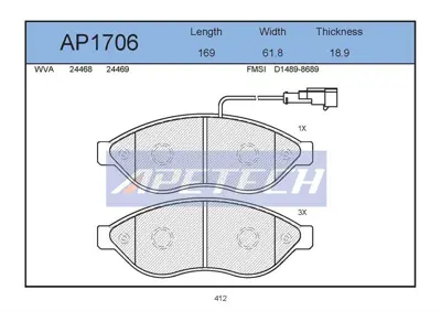 APETECH AP1706 Fren Balatası Ön Ducato / Boxer 06> / Jumper 06> 14q 