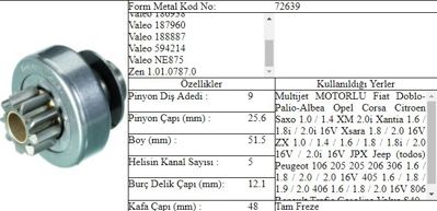 ITHAL FORM-72639 Marş Dişlisi Doblo Albea Palıo 1.6 Jtd V867 9d.Xantıa 106 206 306 