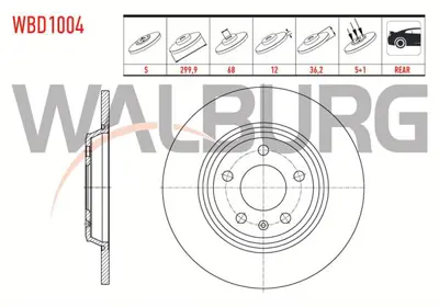 WALBURG WBD1004 Fren Dıskı Arka Duz 5 Bjn 299.9x12x68x36.2 Audı A4 1.8 Tfsı - 2.0 Tfsı - 2.0 Tdı 2007-2015 / A5 1.8 