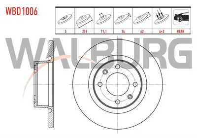 WALBURG WBD1006 Fren Dıskı Arka Duz 4 Bjn 276x14x71.1x62 Cıtroen C5 I (Dc) 2.0 - 2.0 Hdı 2001-2004 / C5 Iı (Rc) 1.6 