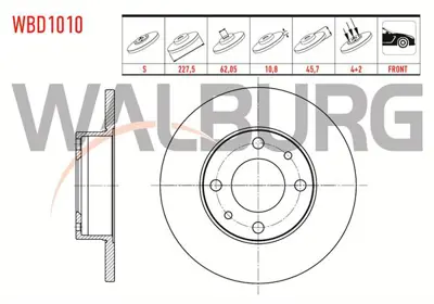 WALBURG WBD1010 Fren Dıskı On Duz 4 Bjn 227.5x10.8x62.05x45.7 Fıat Dogan 1.6 1993-2002/ Sahın 1.4 - 1.6 1993-2002/ K 