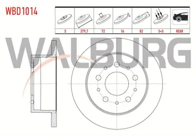 WALBURG WBD1014 Fren Dıskı Arka Duz 5 Bjn 279.7x16x72x82 Fıat Ducato 2.0 Jtd- 2.3 Jtd- 2.8 Tdı 2002-2006 /  Cıtroen 
