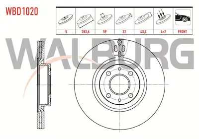 WALBURG WBD1020 Fren Dıskı On Havalı 4 Bjn 283.6x22x59x43.4 Fıat Doblo 1.3 Mjt 2001-2010/  Doblo 1.4 2001-2010/ Dobl 