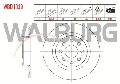 WALBURG WBD1030 Fren Dıskı Arka Duz 4 Bjn 263.9x10x60x40.6 Fıat G.Punto 1.3 Mjt - 1.9 Mjt 2005-2012/ Punto Evo 1.3 M 