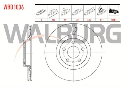 WALBURG WBD1036 Fren Dıskı On Havalı 5 Bjn 284x22x59x43.3 Fıat Egea 1.3 Mjt - 1.6 Mjt - 1.4 16v - 1.6 16v 2015- / 50 