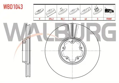 WALBURG WBD1043 Fren Dıskı On Havalı 5 Bjn 294x24.3x82.1x43 Ford Transıt 2.4 Tdcı  Arkadan Itıs 2000-2006/ Transıt 2 