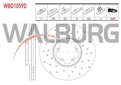 WALBURG WBD1059D Fren Dıskı On Havalı Performans Delıklı 5 Bjn 308x33x934x555 Ford Transıt Custom (V362) 2.2 Tdcı 2 