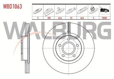 WALBURG WBD1063 Fren Dıskı On Havalı 5 Bjn 300x25x63.5x48.5 Ford C-Max I-Iı 07-/Grand C-Max 10-/Focus Iı-Iıı 04-/Kug 