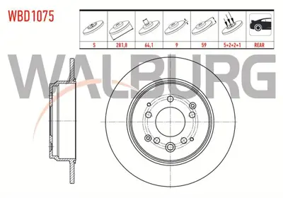 WALBURG WBD1075 Fren Dıskı Arka Duz 5 Bjn 281.8x9x64.1x59 Honda Cr-V Iı 2.0i 2002-2006 